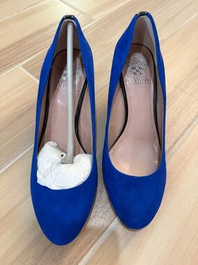 New Vince Camuto Cobalt Blue Suede Almond Toe Wedge